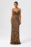 Floral Cowl-Neck Backless Spaghetti Strap Maxi Dress Leopard Print