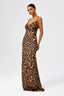 Floral Cowl-Neck Backless Spaghetti Strap Maxi Dress Leopard Print