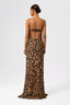 Floral Cowl-Neck Backless Spaghetti Strap Maxi Dress Leopard Print