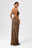 Floral Cowl-Neck Backless Spaghetti Strap Maxi Dress Leopard Print