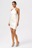 Asymmetric Halter Satin Mini Dress with Detachable Scarf in Silky White