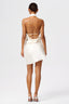 Asymmetric Halter Satin Mini Dress with Detachable Scarf in Silky White