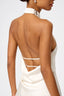 Asymmetric Halter Satin Mini Dress with Detachable Scarf in Silky White