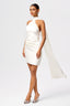 Asymmetric Halter Satin Mini Dress with Detachable Scarf in Silky White