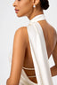 Asymmetric Halter Satin Mini Dress with Detachable Scarf in Silky White