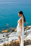 Asymmetric Halter Satin Mini Dress with Detachable Scarf in Silky White