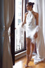 Asymmetric Halter Satin Mini Dress with Detachable Scarf in Silky White