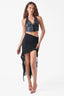 Pleated Drawstring High Slit Mini Skirt in Black