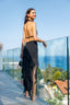Pleated Drawstring High Slit Mini Skirt in Black