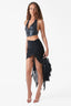 Pleated Drawstring High Slit Mini Skirt in Black