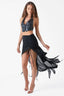 Pleated Drawstring High Slit Mini Skirt in Black