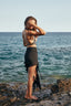 Pleated Drawstring High Slit Mini Skirt in Black