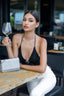 Sequin Halter Off-Shoulder Crop Top in Black