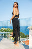 Sequin Halter Off-Shoulder Crop Top in Black