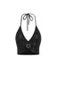 Sequin Halter Off-Shoulder Crop Top in Black