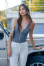 Zip-Front V-Neck Tank Bodysuit in Grey