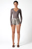 Zip-Front U-Neck Long Sleeve Bodysuit in Grey