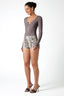 Zip-Front U-Neck Long Sleeve Bodysuit in Grey