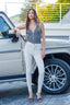 High-Waist Stretch Slit Leg Pants in Cream