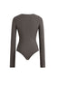 Zip-Front U-Neck Long Sleeve Bodysuit in Grey