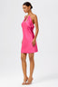 Metallic Draped Shoulder & Deep V-Neckline Satin Mini Dress