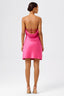 Metallic Draped Shoulder & Deep V-Neckline Satin Mini Dress