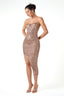 Sequined Strapless Bustier Slit Midi Dress in Champagne