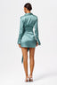 Button-Front Lace-Up Waist Satin Shirt Dress in Coffee
