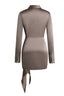 Button-Front Lace-Up Waist Satin Shirt Dress in Coffee