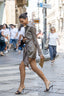 Button-Front Lace-Up Waist Satin Shirt Dress in Coffee
