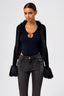 Faux Fur Trim Tie-Front Knitted Cardigan Coat in Black