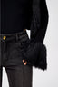 Faux Fur Trim Tie-Front Knitted Cardigan Coat in Black
