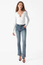 High-Waist Flared Slit Jeans in Vintage Blue