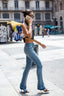 High-Waist Flared Slit Jeans in Vintage Blue