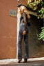 High-Waist Flared Slit Jeans in Vintage Blue