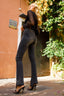 High-Waist Flared Slit Jeans in Vintage Blue