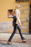 High-Waist Flared Slit Jeans in Vintage Blue