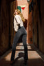 High-Waist Flared Slit Jeans in Vintage Blue
