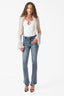 High-Waist Flared Slit Jeans in Vintage Blue
