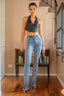 High-Waist Flared Slit Jeans in Vintage Blue
