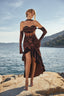Off-Shoulder Rhinestone Corset Mermaid Gown with Detachable Choker in Bronze