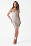 Off-Shoulder Rhinestone Padded Mini Dress with Detachable Choker in Champagne