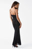 Patterned Velvet on Mesh Gown in Black