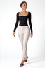 Square Neck Padded Long Sleeve Top in Black