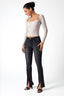 Square Neck Padded Long Sleeve Top in Black