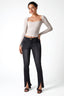 Square Neck Padded Long Sleeve Top in Black