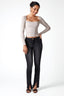 Square Neck Padded Long Sleeve Top in Black
