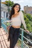 Square Neck Padded Long Sleeve Top in Black