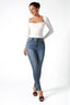 High-Waist Tapered Ankle Slit Jeans in Blue