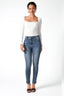High-Waist Tapered Ankle Slit Jeans in Blue